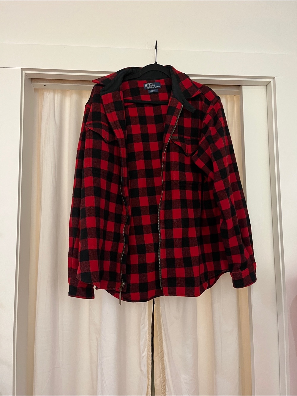 Polo by Ralph Lauren Red and Black Plaid Pea Coat